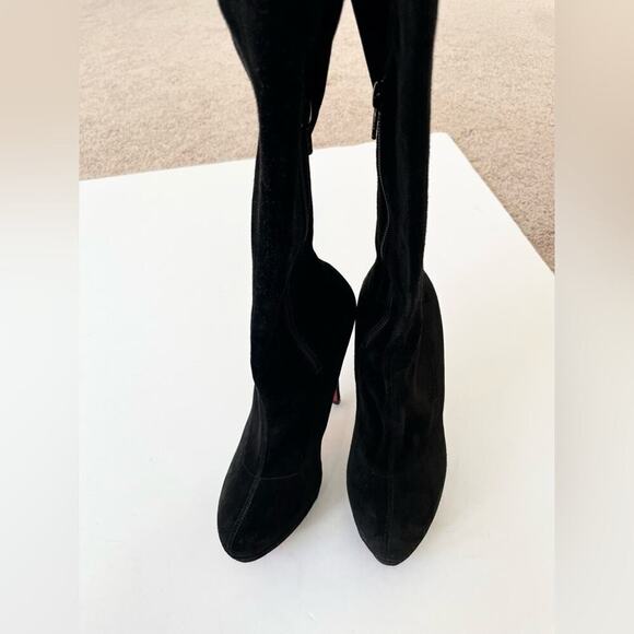 Christian Louboutin Black Suede leather Monica OTK thigh high boots EU 38.5 - Picture 9 of 15